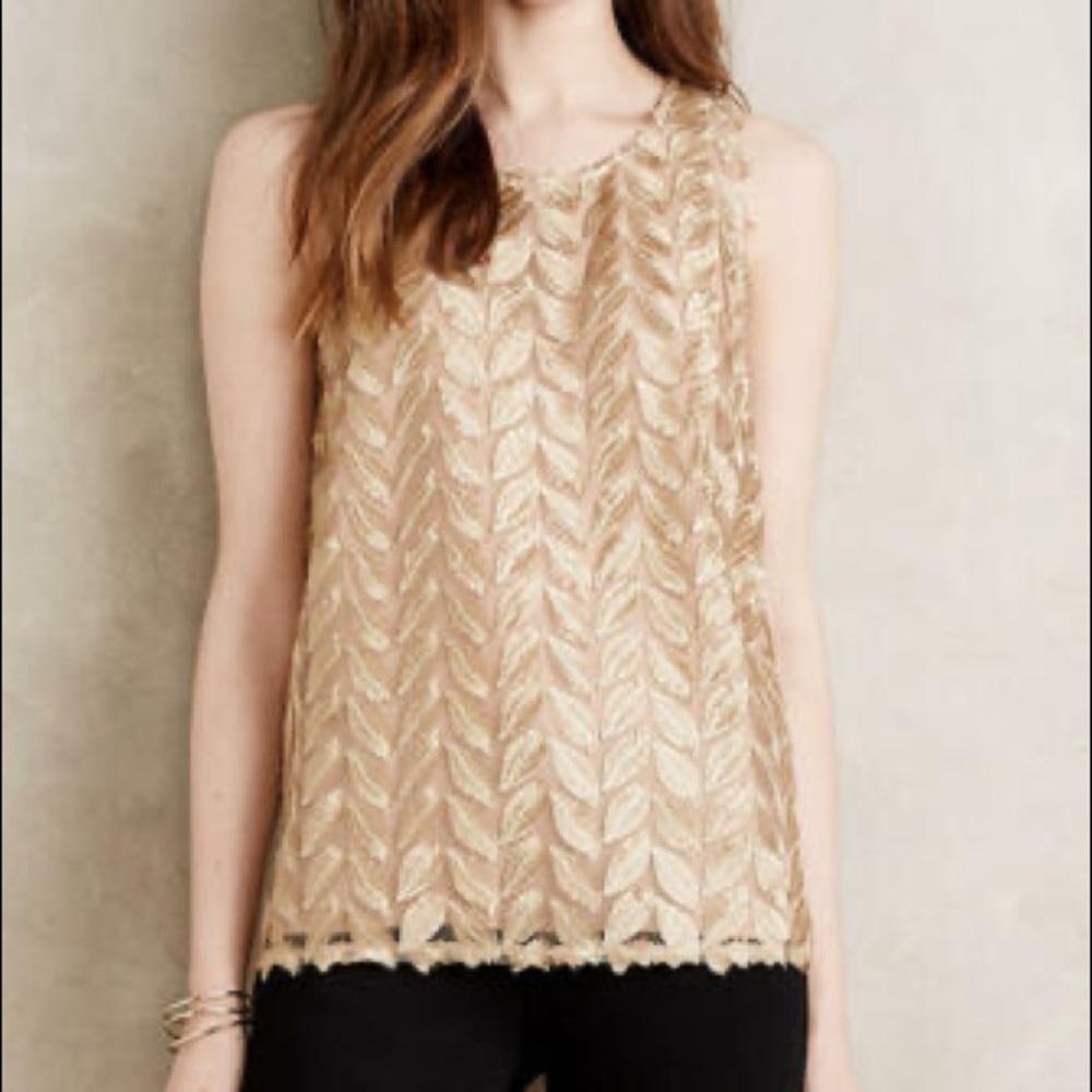 Anthropologie Sunday in Brooklyn Gold Leaf Top
